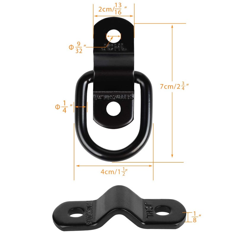 JCHL D Rings Tie Down Anchors Hooks for Trailer Truck Bed Bracket Enclosed Points Pickup Camper Surface Mount D-Ring Heavy Duty 1/4" 2400 Pound Capacity (10-Pack) - Image 2
